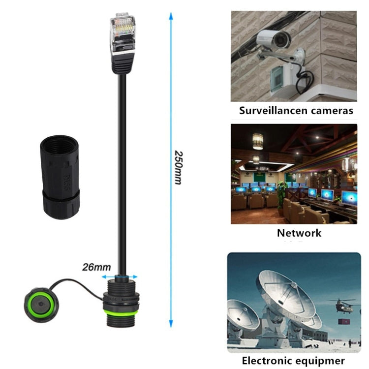 25cm RJ45 8P8C Male to Female IP68 CAT6 Ethernet Connector(Black) by buy2fix