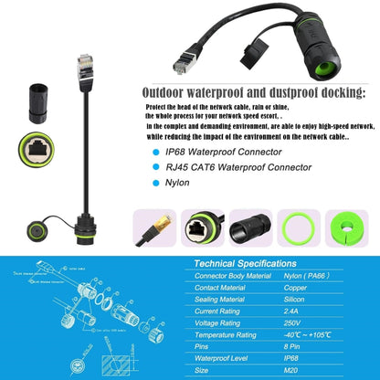 25cm RJ45 8P8C Male to Female IP68 CAT6 Ethernet Connector(Black) by buy2fix