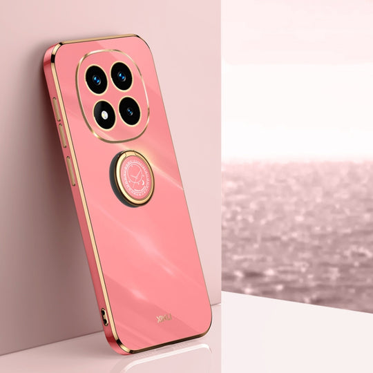 For Redmi Note 14 Pro+ 5G XINLI Straight 6D Plating Gold Edge TPU Shockproof Case with Ring Holder(Hawthorn Red)