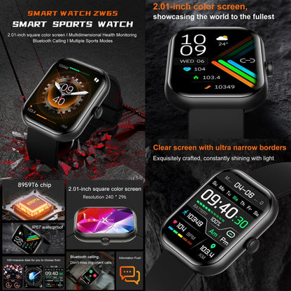 ZW65 2.01 inch Fitness Smart Watch, Blood Oxygen / Blood Pressure / Heart Rate(Pink) by buy2fix