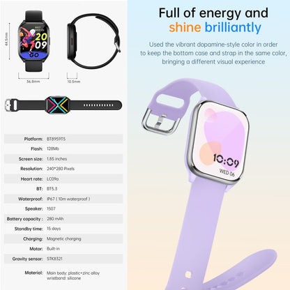 KT73S 1.85 inch Square Screen BT Call Smart Watch, Heart Rate / Blood Pressure / Blood Oxygen / Female Health / Sleep Monitoring(Purple) by buy2fix