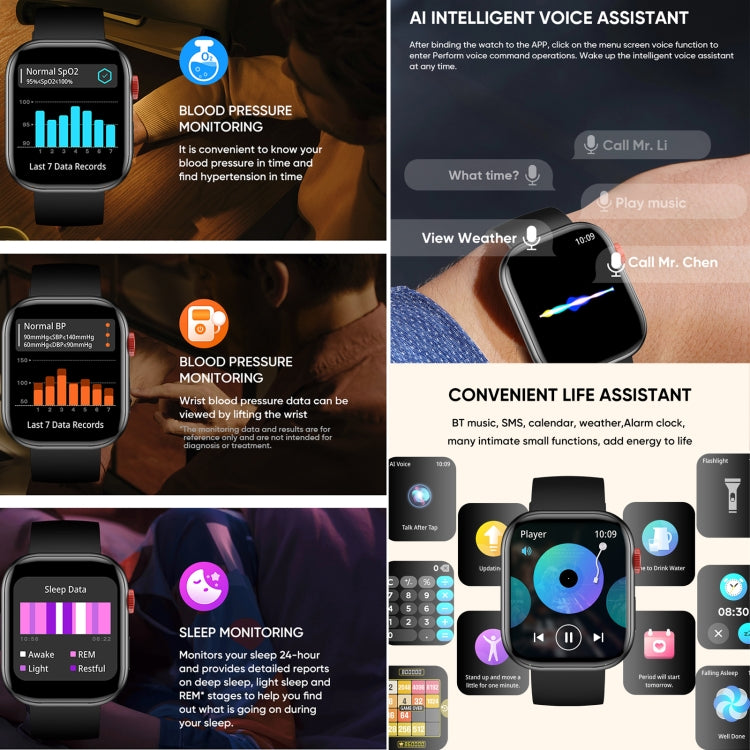 LC88 2 inch Square Screen BT Call Smart Watch, Heart Rate / Blood Pressure / Blood Oxygen / Sleep Monitoring(Silver) by buy2fix