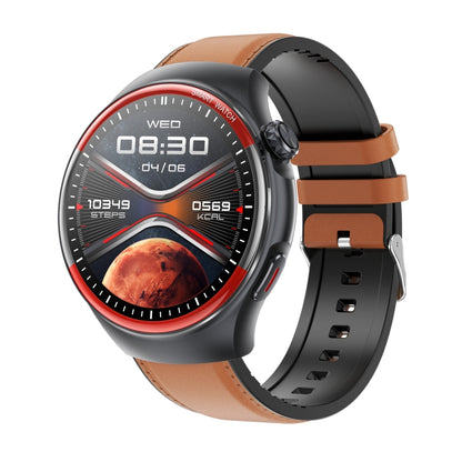 T82 1.43 inch Round Screen BT Call Smart Watch, Heart Rate / Blood Pressure / Blood Oxygen / Sleep / Blood Sugar / HRV / Metope / SOS, Strap:Leather Brown by buy2fix
