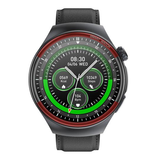 T82 1.43 inch Round Screen BT Call Smart Watch, Heart Rate / Blood Pressure / Blood Oxygen / Sleep / Blood Sugar / HRV / Metope / SOS, Strap:Leather Black by buy2fix