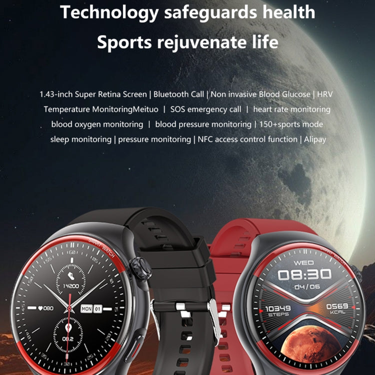 T82 1.43 inch Round Screen BT Call Smart Watch, Heart Rate / Blood Pressure / Blood Oxygen / Sleep / Blood Sugar / HRV / Metope / SOS, Strap:Silicone Blue by buy2fix