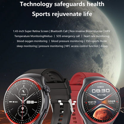 T82 1.43 inch Round Screen BT Call Smart Watch, Heart Rate / Blood Pressure / Blood Oxygen / Sleep / Blood Sugar / HRV / Metope / SOS, Strap:Silicone Blue by buy2fix