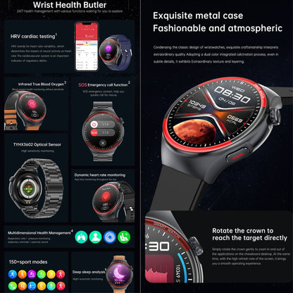 T82 1.43 inch Round Screen BT Call Smart Watch, Heart Rate / Blood Pressure / Blood Oxygen / Sleep / Blood Sugar / HRV / Metope / SOS, Strap:Leather Brown by buy2fix