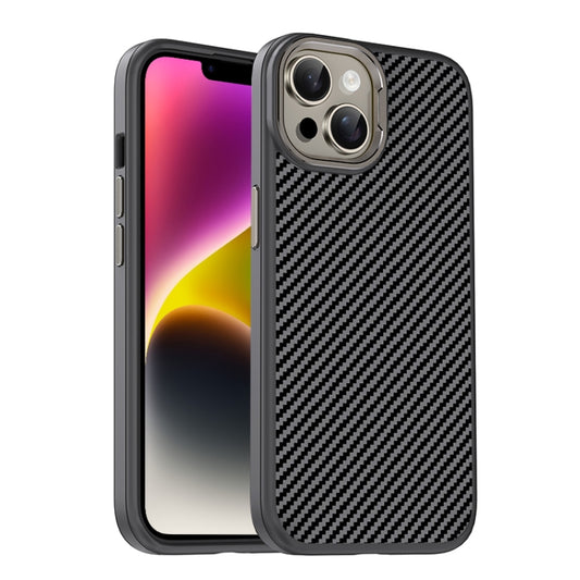For iPhone 14 Plus Carbon Fiber Textured Oil Spray MagSafe Magnetic Phone Case(Grey) - iPhone 14 Plus Cases by buy2fix | Online Shopping UK | buy2fix