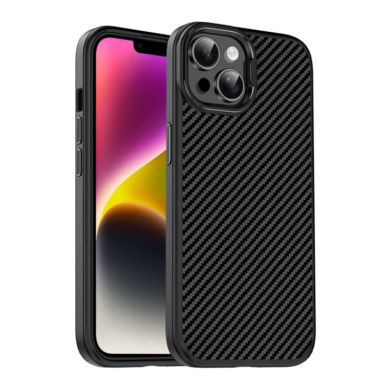 For iPhone 14 Carbon Fiber Textured Oil Spray MagSafe Magnetic Phone Case(Black) - iPhone 14 Cases by buy2fix | Online Shopping UK | buy2fix