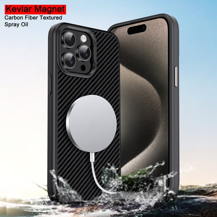 For iPhone 15 Pro Carbon Fiber Textured Oil Spray MagSafe Magnetic Phone Case(Grey) - iPhone 15 Pro Cases by buy2fix | Online Shopping UK | buy2fix