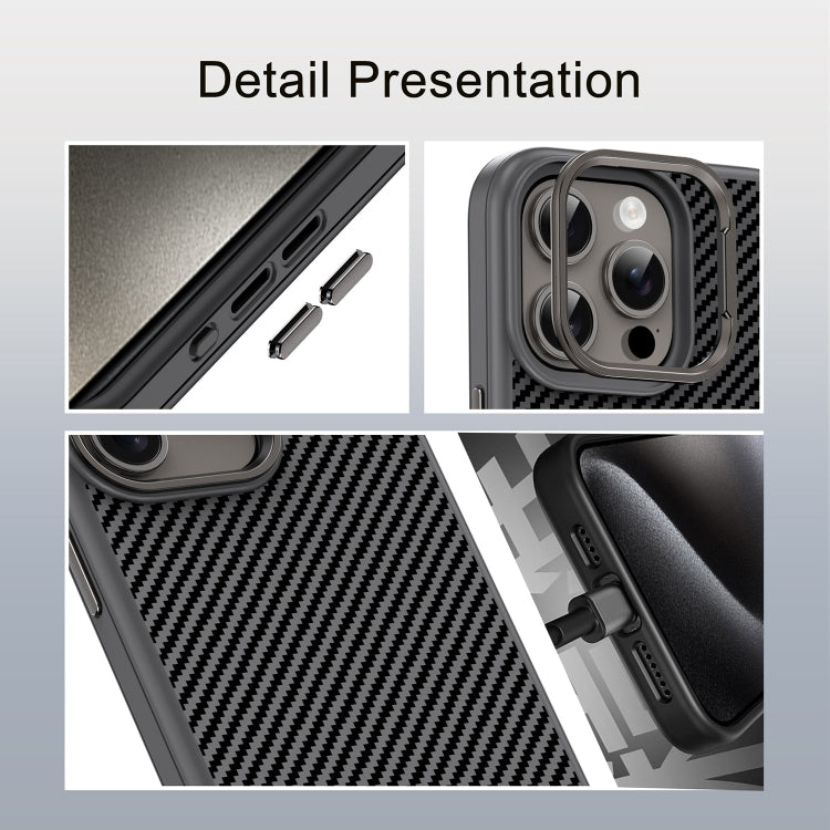 For iPhone 15 Pro Carbon Fiber Textured Oil Spray MagSafe Magnetic Phone Case(Grey) - iPhone 15 Pro Cases by buy2fix | Online Shopping UK | buy2fix
