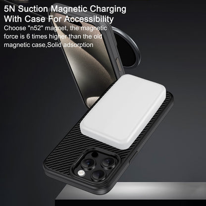 For iPhone 15 Pro Carbon Fiber Textured Oil Spray MagSafe Magnetic Phone Case(Grey) - iPhone 15 Pro Cases by buy2fix | Online Shopping UK | buy2fix