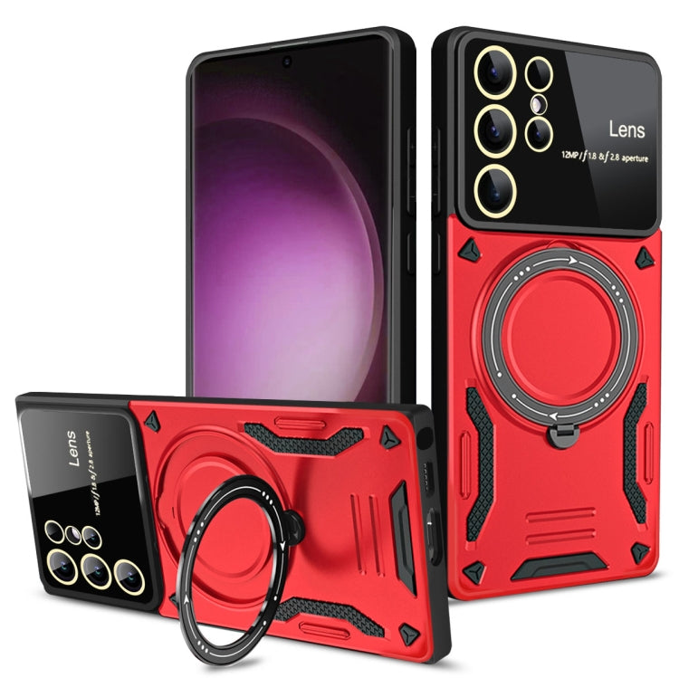 For Samsung Galaxy S25 Ultra 5G Large Window MagSafe Holder Phone Case(Red) by buy2fix