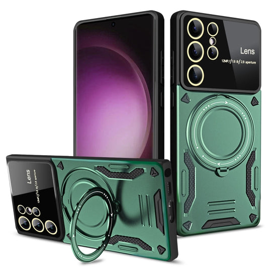 For Samsung Galaxy S25 Ultra 5G Large Window MagSafe Holder Phone Case(Green) by buy2fix