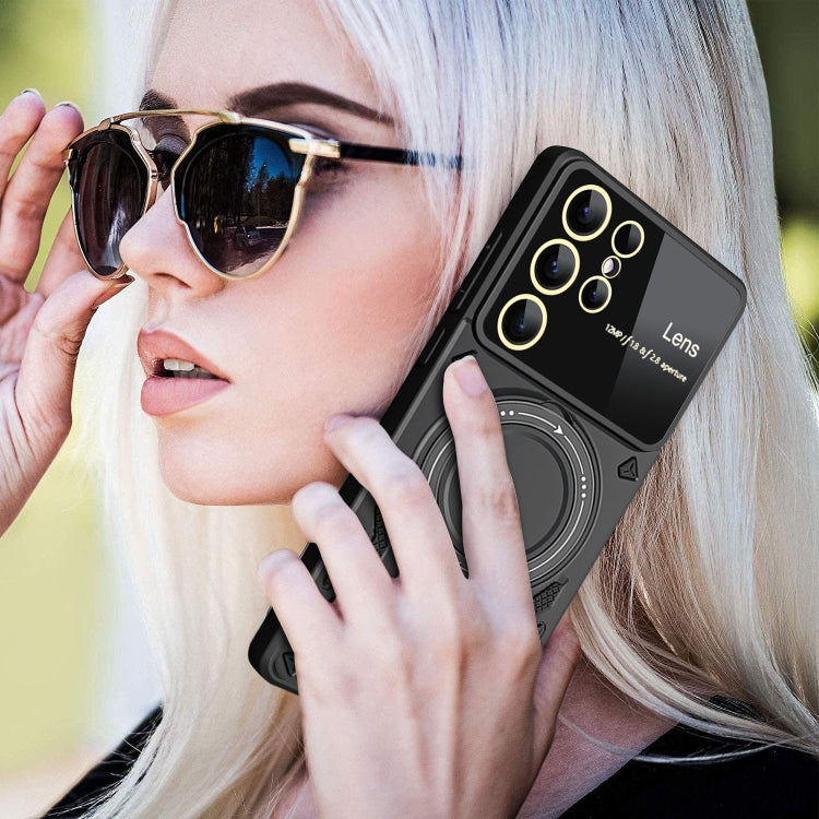 For Samsung Galaxy S25 Ultra 5G Large Window MagSafe Holder Phone Case(Rose Gold) by buy2fix