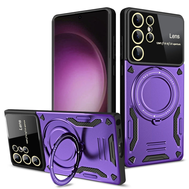 For Samsung Galaxy S25 Ultra 5G Large Window MagSafe Holder Phone Case(Purple) by buy2fix