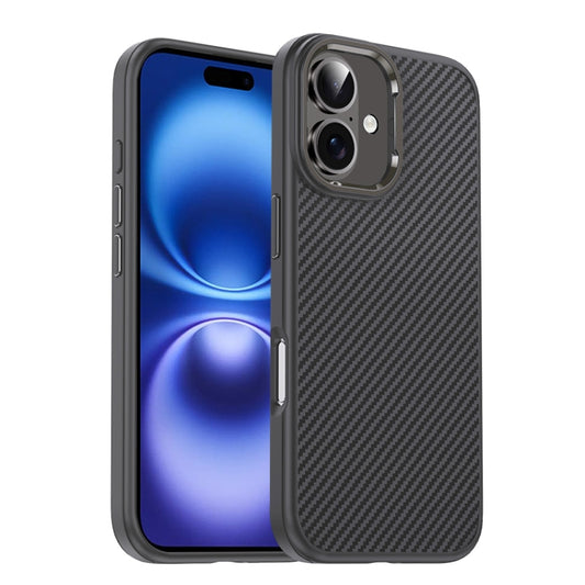 For iPhone 16 Plus Carbon Fiber Textured Oil Spray MagSafe Magnetic Phone Case(Grey) - iPhone 16 Plus Cases by buy2fix | Online Shopping UK | buy2fix