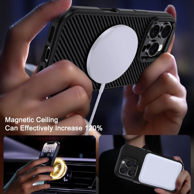For iPhone 16 Pro Carbon Fiber Textured Oil Spray MagSafe Magnetic Phone Case(Grey) - iPhone 16 Pro Cases by buy2fix | Online Shopping UK | buy2fix