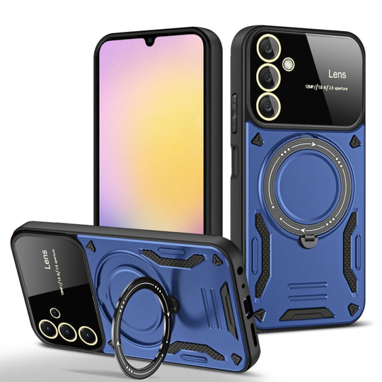 For Samsung Galaxy A25 5G Global Large Window MagSafe Holder Phone Case(Blue)