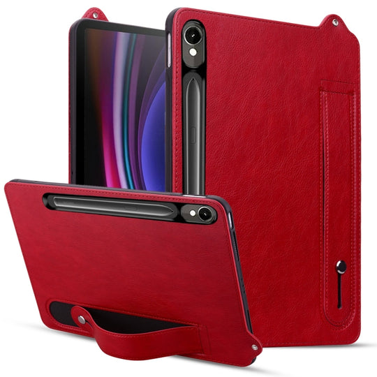 For Galaxy Tab S11 / S10 / S9 TPU Leather Back Tablet Case with Wristband(Red)