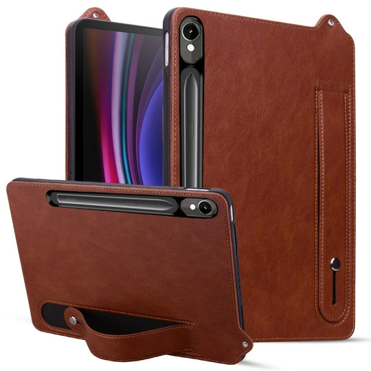 For Galaxy Tab S11 / S10 / S9 TPU Leather Back Tablet Case with Wristband(Brown)