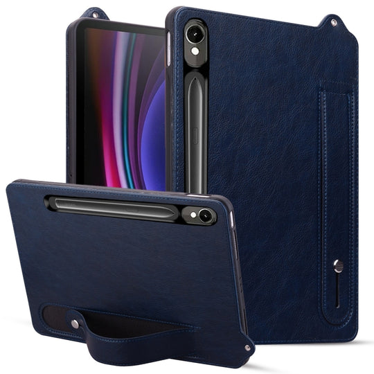 For Galaxy Tab S11 / S10 / S9 TPU Leather Back Tablet Case with Wristband(Dark Blue)