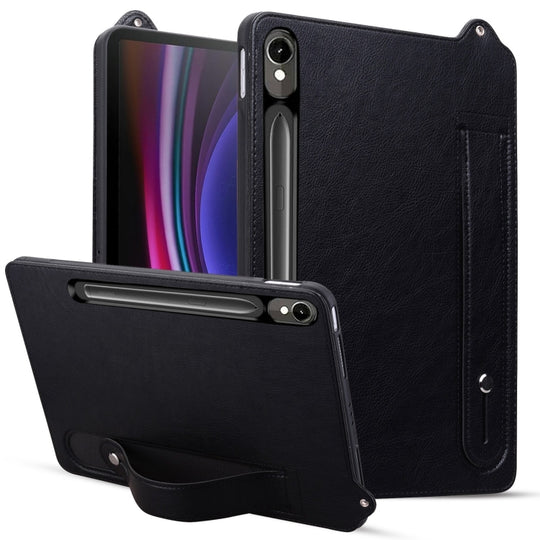 For Galaxy Tab S11 / S10 / S9 TPU Leather Back Tablet Case with Wristband(Black)