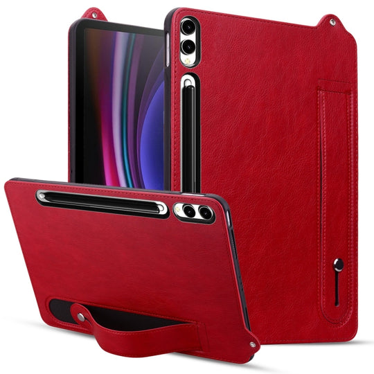 For Galaxy Tab S10+ / S9+ / S8+ TPU Leather Back Tablet Case with Wristband(Red)
