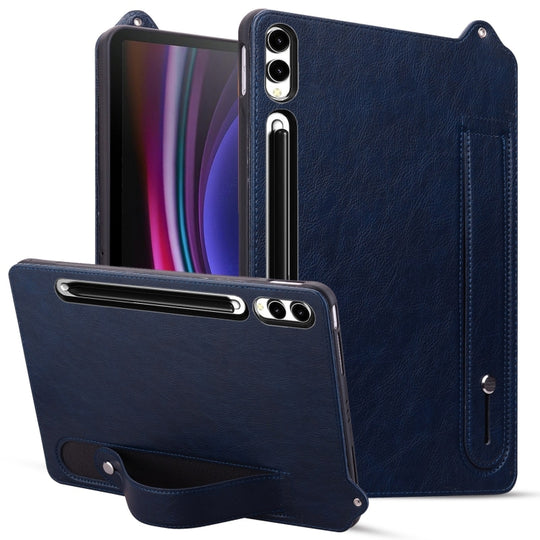 For Galaxy Tab S10+ / S9+ / S8+ TPU Leather Back Tablet Case with Wristband(Dark Blue)