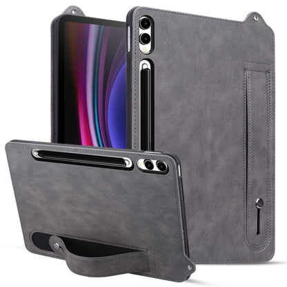 For Samsung Galaxy Tab S10 Ultra/ S11 Ultra TPU Leather Back Tablet Case with Wristband(Grey) by buy2fix