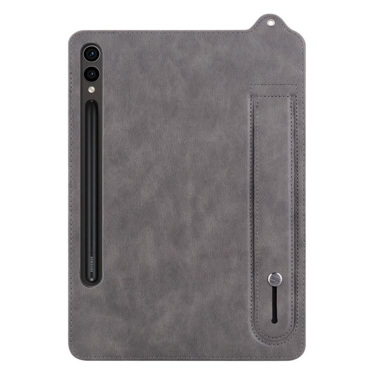 For Samsung Galaxy Tab S10 Ultra/ S11 Ultra TPU Leather Back Tablet Case with Wristband(Grey) by buy2fix