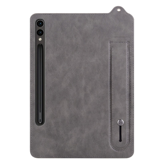 For Samsung Galaxy Tab S10 Ultra/ S11 Ultra TPU Leather Back Tablet Case with Wristband(Grey) by buy2fix