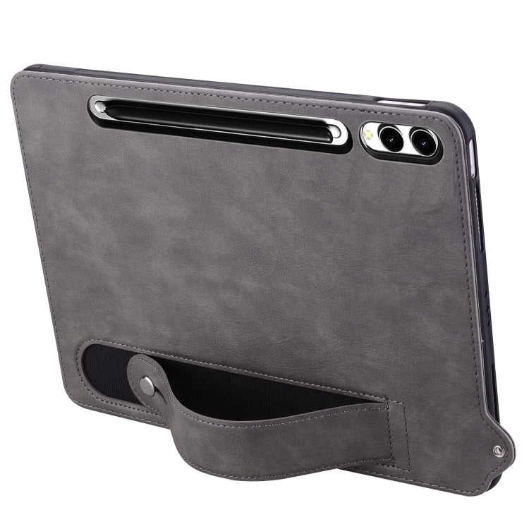 For Samsung Galaxy Tab S10 Ultra/ S11 Ultra TPU Leather Back Tablet Case with Wristband(Grey) by buy2fix