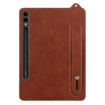 For Samsung Galaxy Tab S10 Ultra/ S11 Ultra TPU Leather Back Tablet Case with Wristband(Brown) by buy2fix