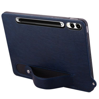 For Samsung Galaxy Tab S10 Ultra/ S11 Ultra TPU Leather Back Tablet Case with Wristband(Dark Blue) by buy2fix