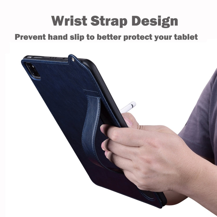 For Samsung Galaxy Tab S10 Ultra/ S11 Ultra TPU Leather Back Tablet Case with Wristband(Dark Blue) by buy2fix