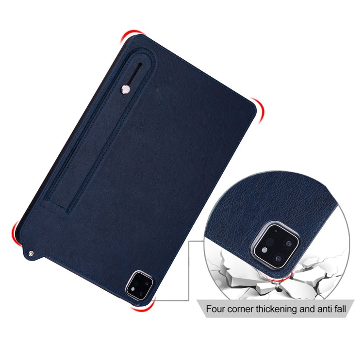 For Samsung Galaxy Tab S10 Ultra/ S11 Ultra TPU Leather Back Tablet Case with Wristband(Dark Blue) by buy2fix