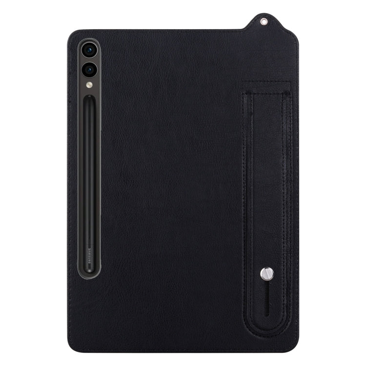 For Samsung Galaxy Tab S10 Ultra/ S11 Ultra TPU Leather Back Tablet Case with Wristband(Black) by buy2fix