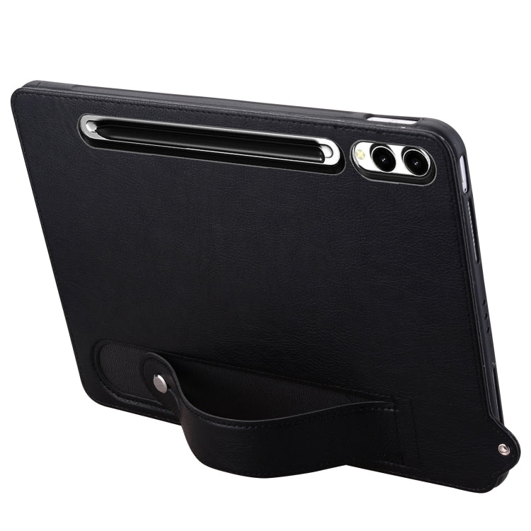 For Samsung Galaxy Tab S10 Ultra/ S11 Ultra TPU Leather Back Tablet Case with Wristband(Black) by buy2fix