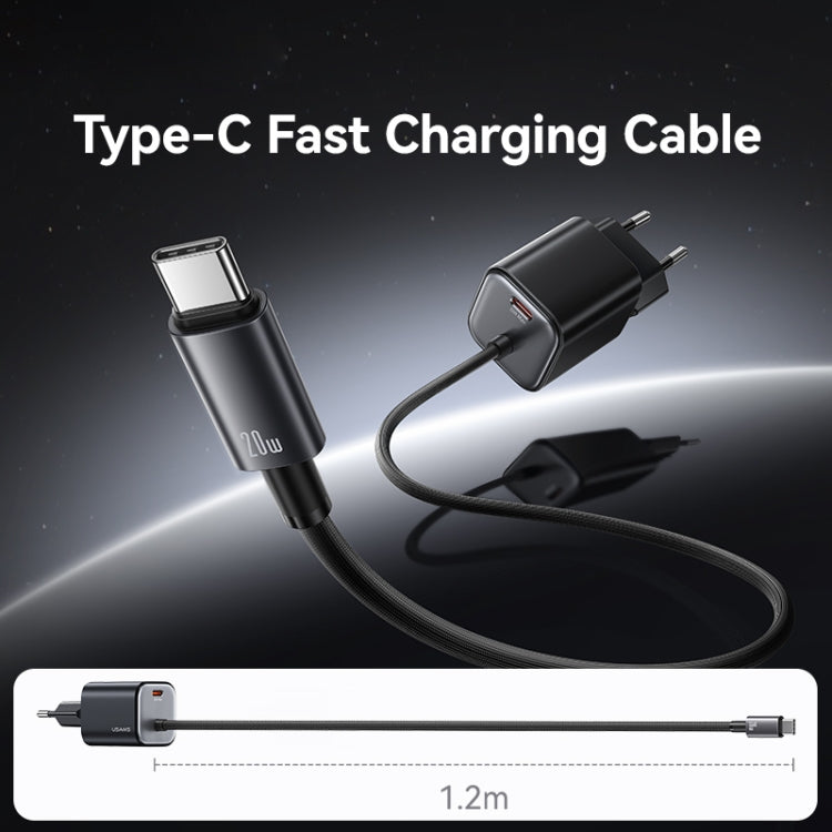 USAMS CC261 20W GaN Mini Type-C / USB-C Dual Port Fast Charger with Cable, EU Plug(White) - USB Charger by USAMS | Online Shopping UK | buy2fix