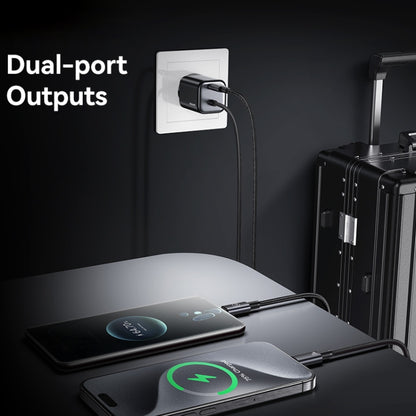 USAMS CC261 20W GaN Mini Type-C / USB-C Dual Port Fast Charger with Cable, EU Plug(Black) - USB Charger by USAMS | Online Shopping UK | buy2fix