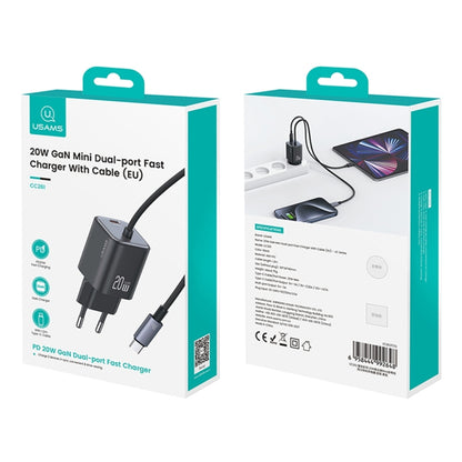 USAMS CC261 20W GaN Mini Type-C / USB-C Dual Port Fast Charger with Cable, EU Plug(White) - USB Charger by USAMS | Online Shopping UK | buy2fix