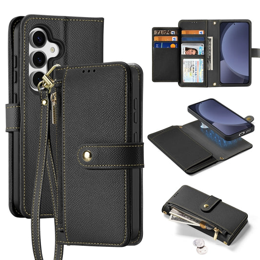 For Samsung Galaxy S25 5G DUX DUCIS Lawa Series 2 in 1 Wallet Zipper Detachable MagSafe Phone Case with Lanyard(Black) by DUX DUCIS