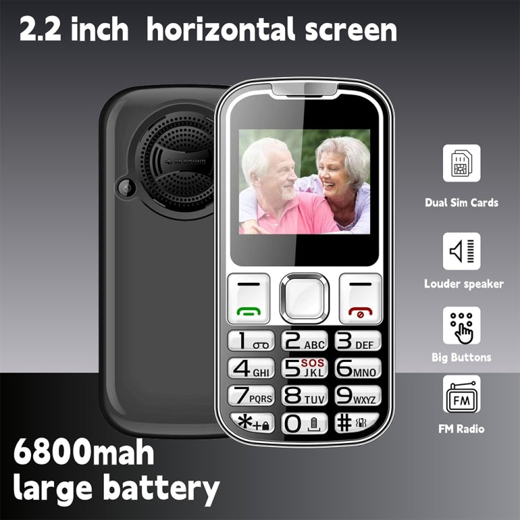 W26 Elder Keypad Phone, 2.2 inch, 6800mAh, 21 Keys, SOS, FM, Dual SIM, GSM, Plug:EU Plug(Black) - Others by buy2fix | Online Shopping UK | buy2fix