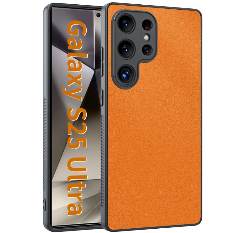 For Samsung Galaxy S25 Ultra 5G Ultra-thin Plain Skin Leather Phone Case(Orange) by buy2fix