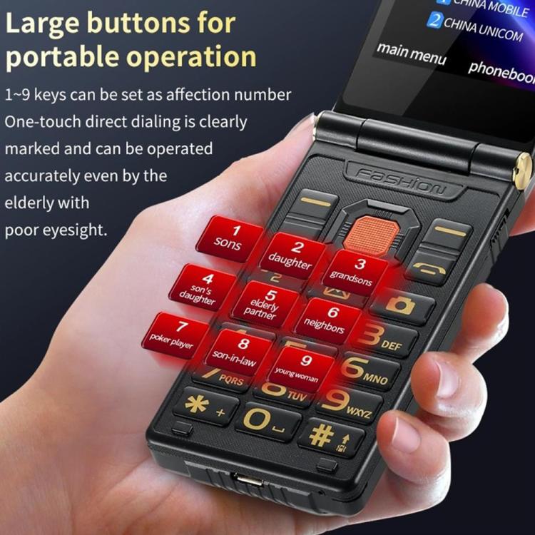 M7+ 4G Dual Screen Flip Elder Rugged Phone, 2.8 inch Inner, 2.4 inch Outer, 6800mAh Battery, 24 Keys, Flashlight, Network: 4G, Dual SIM, SOS, Plug:EU Plug(Black) - Others by buy2fix | Online Shopping UK | buy2fix
