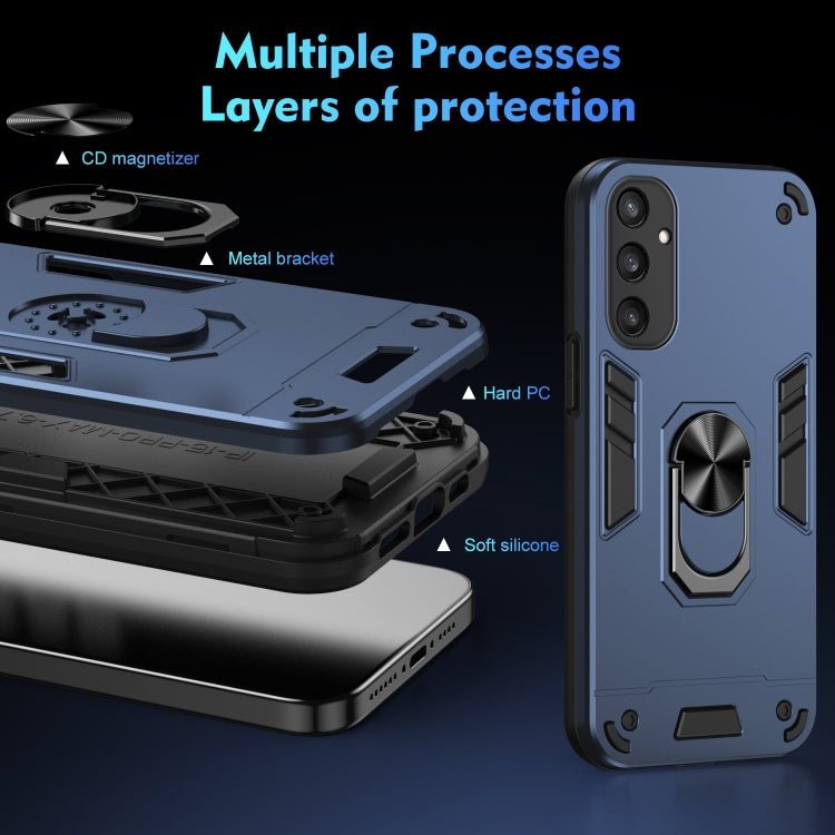 For Samsung Galaxy S25 5G Shockproof Metal Ring Holder Phone Case(Blue) by buy2fix