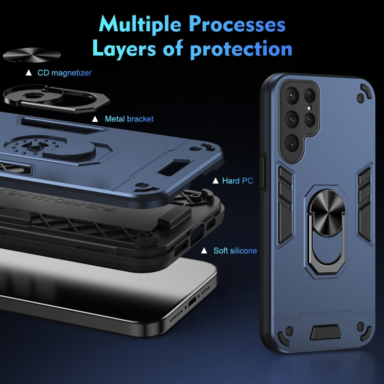 For Samsung Galaxy S25 Ultra 5G Shockproof Metal Ring Holder Phone Case(Blue) by buy2fix