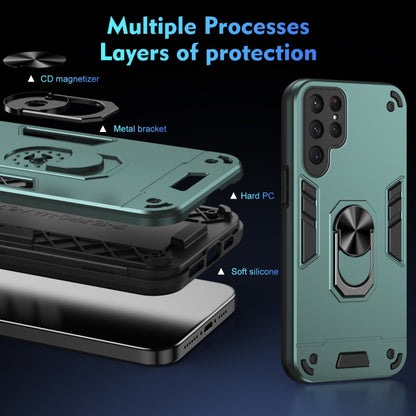 For Samsung Galaxy S25 Ultra 5G Shockproof Metal Ring Holder Phone Case(Green) by buy2fix