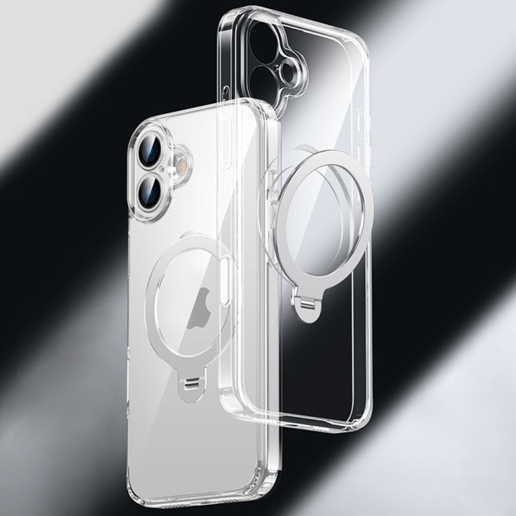 For iPhone 16 Plus Fine Hole 360 Degree Rotating Holder MagSafe Phone Case(Transparent) - iPhone 16 Plus Cases by buy2fix | Online Shopping UK | buy2fix
